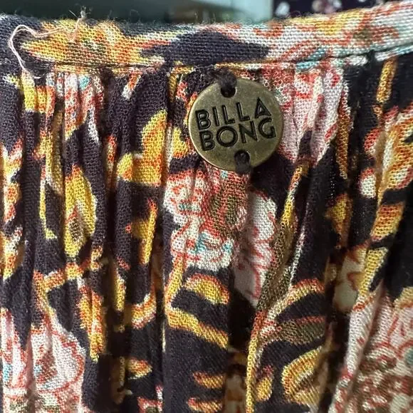 Billabong Gypset Boho Fall Brown, Pink Orange Black Floral Dress/Coverup, Size M - Picture 5 of 14